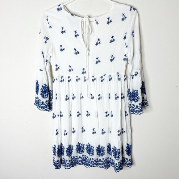 LULUS With a Whisper Blue and Ivory Embroidered Dress 3/4 Sleeve Boho Chic XS - Picture 14 of 16